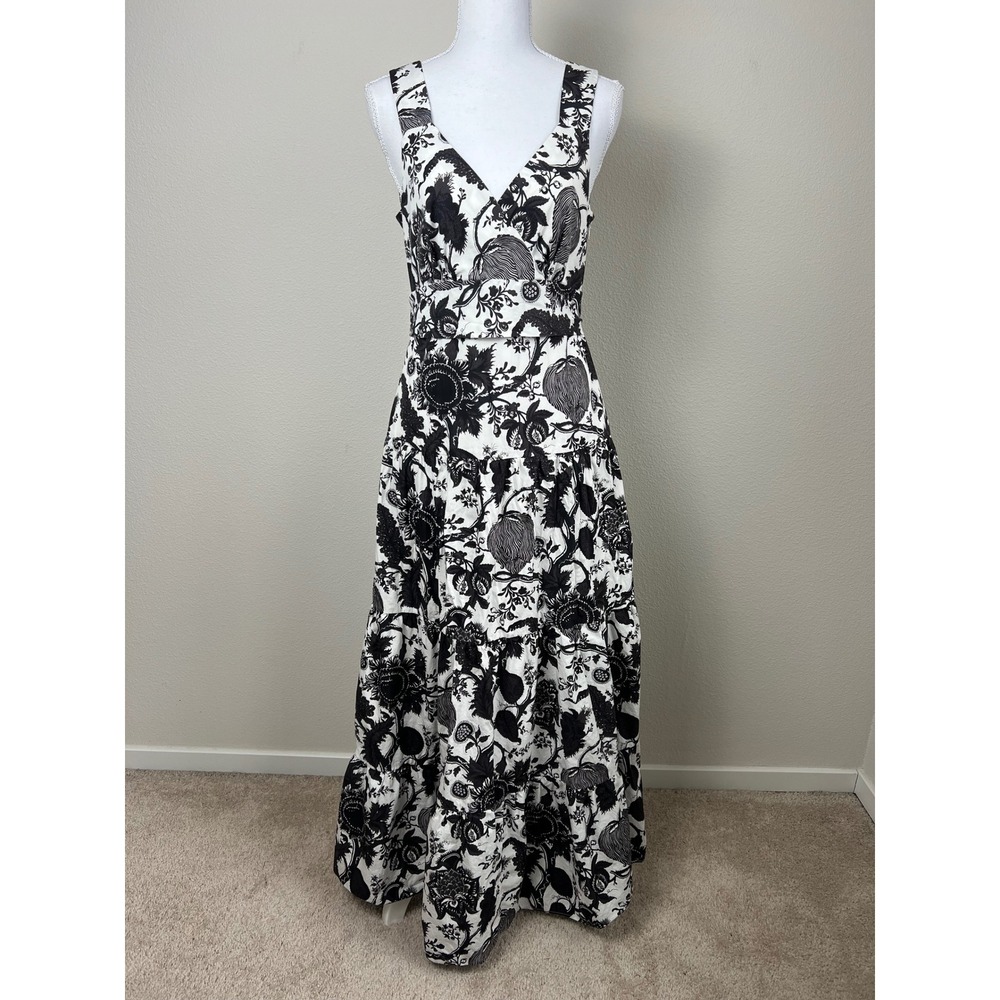 J.Crew Botanical Toile Maxi Dress Open Back Tie Parisian Prairie Coastal‎ Sz 6
